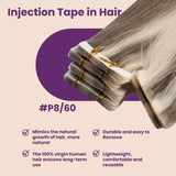 invisible tape in hair extensions highlight brown with blonde