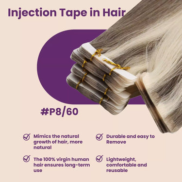 invisible tape in hair extensions highlight brown with blonde
