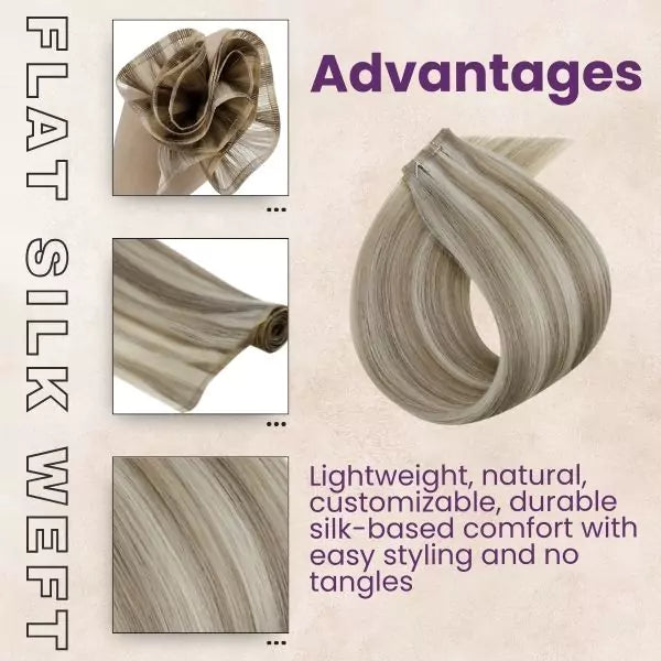 virgin hair weft flat silk weft hair extensions