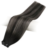 genius weft human hair balayage balck mimxed silver