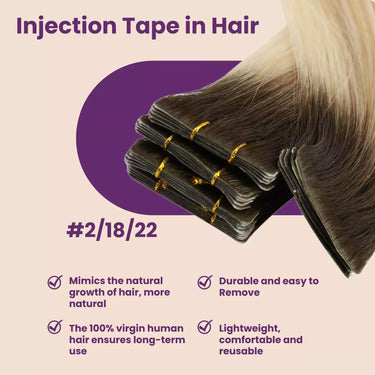 injection tape in hair extensions balayage darkest brown with blonde