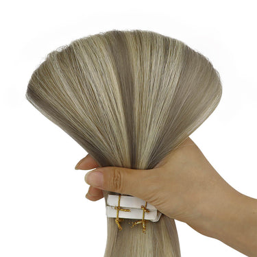 injection tape in hair balayage brown mixed blonde