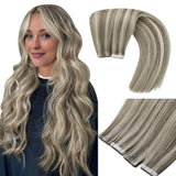 real hair tape in extensions balayage hair color