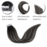 balayage black to silver tape in human hair extensions