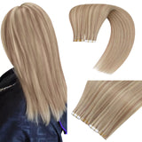 professional tape in extensions highlight blonde
