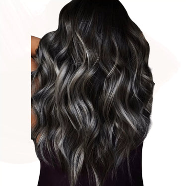 [Virgin Hair] Ruban d'injection dans de vrais cheveux Balayage Noir avec argent #1b/argent/1b | LaaVoo