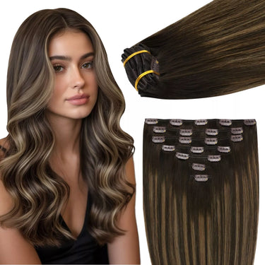 straight clip in hair extensions balayage brown hair extensions
