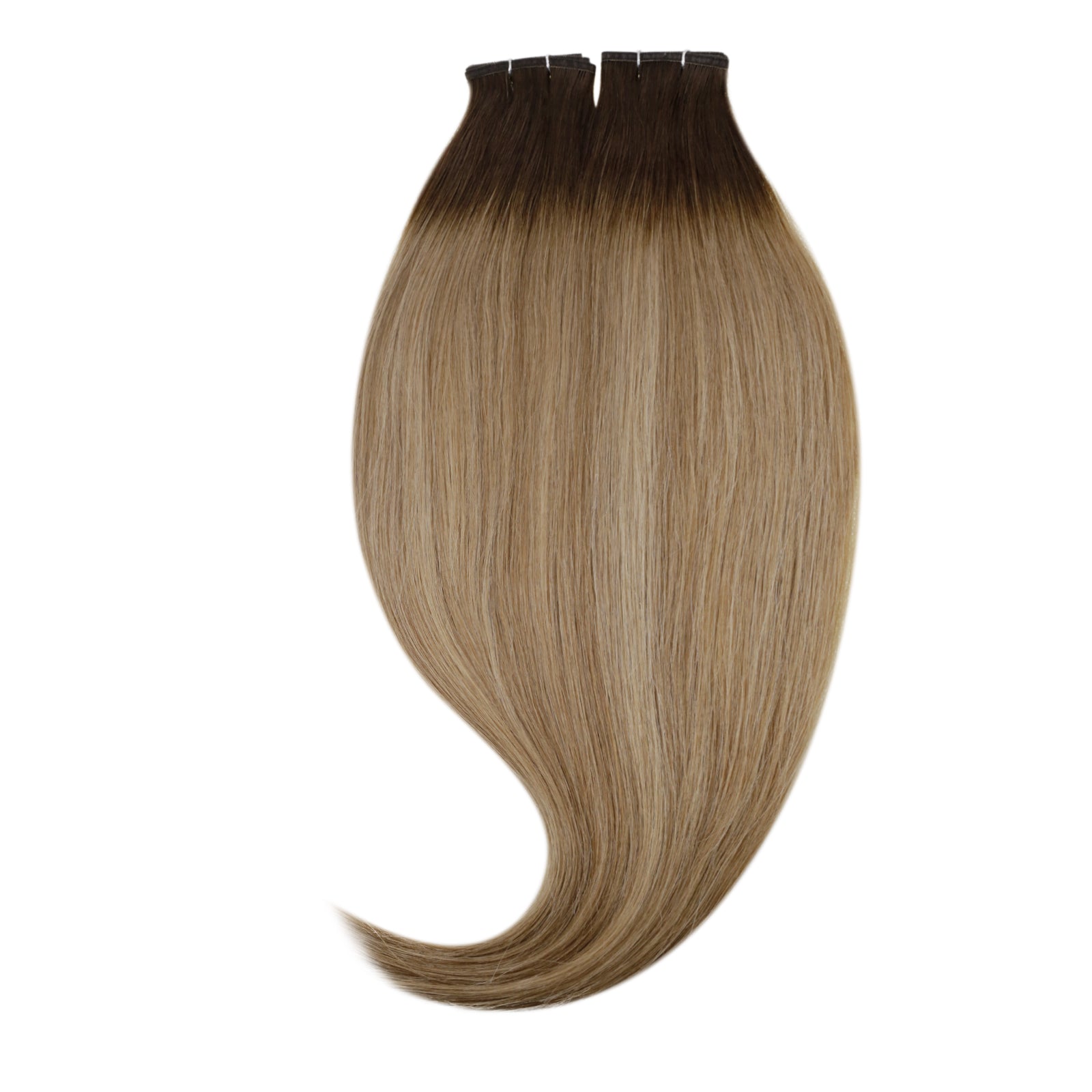 Virgin Flat Weft Extensions Nahtloses Haarbündel Balayage Braun mit Blond #4/27/4 | LaaVoo