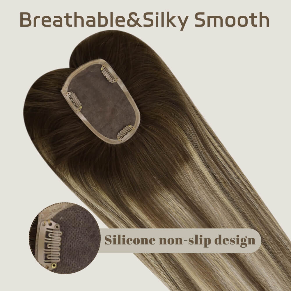 [Cheveux vierges] Topper de cheveux humains 7,6 x 12,7 cm Balayage Marron Mixte Blond #4/27/4 | LaaVoo 