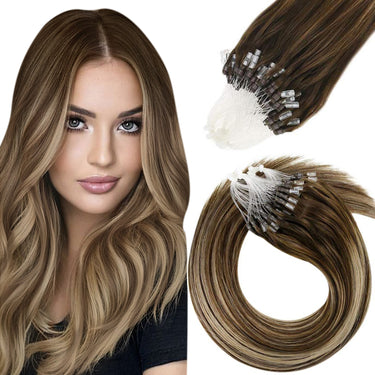 Extensions de cheveux humains Remy Micro Loops Balayage #4/18/4 | LaaVoo