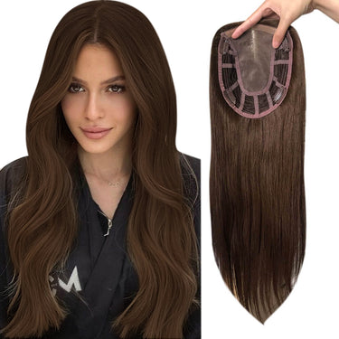 6"*7" Mono Topper For Women Remy Human Hair Piece Toupee Dark Brown #4| LaaVoo