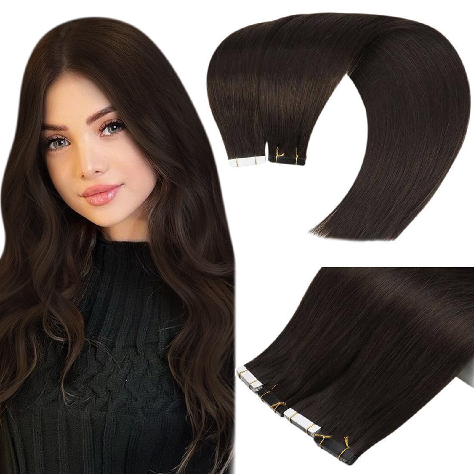[Virgin Hair] Bande dans des extensions de cheveux humains sains Full Cuticle Darkest Brown # 2 | LaaVoo 