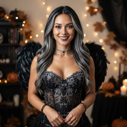 dark black mix silver dark angle hair look