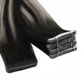 balayage black mix silver injection tape ins skin weft 