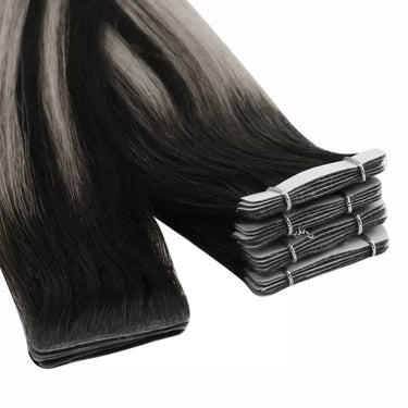 balayage black mix silver injection tape ins skin weft 