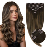 straight clip in hair extensions balayage brown hair extensions
