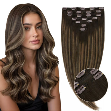 straight clip in hair extensions balayage brown hair extensions