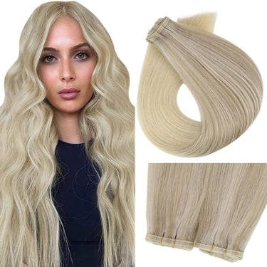 flat weft extensions balayage blonde pu weft hair extensions