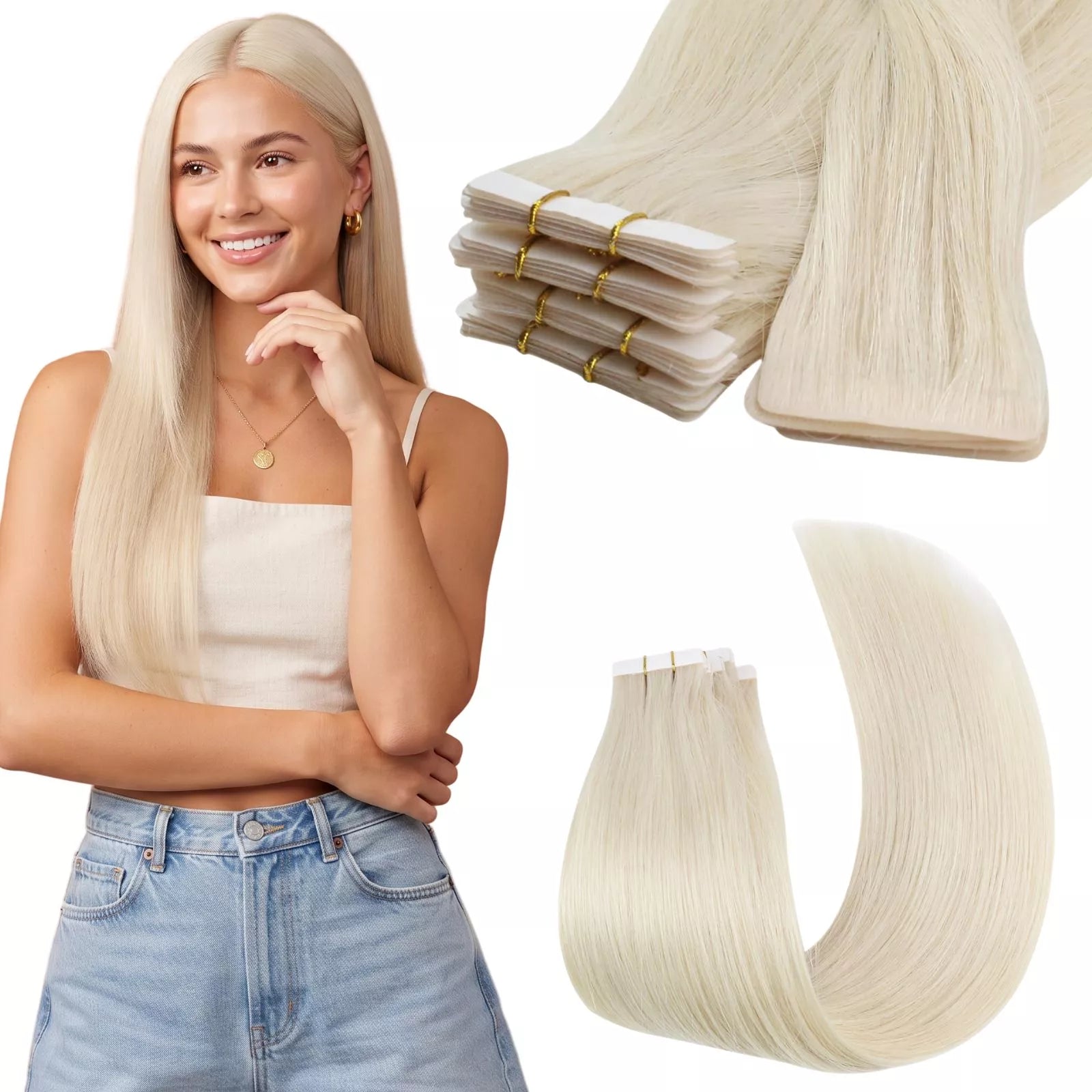 invisible tape in hair extensions blonde hair