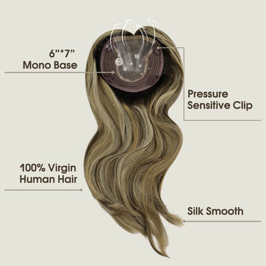 mono base hair topper virgin hair balayage brown