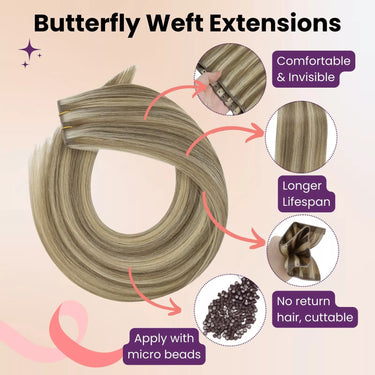 butterfly weft extensions blonde human hair weft