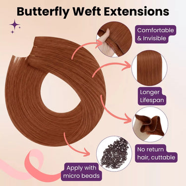 pu hole weft hair extensions copper hair