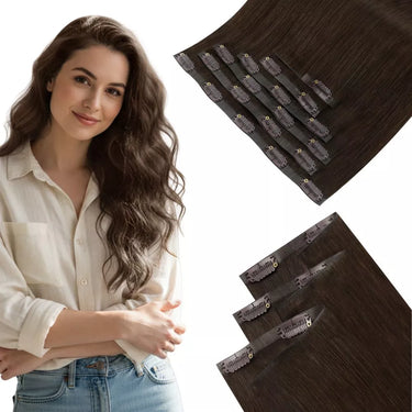 hair extensions human hair clip in dark brown hair