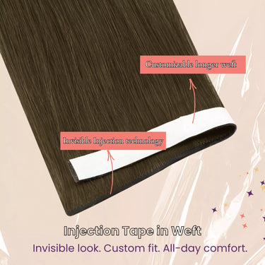 invisible tape in weft extensions brown hair