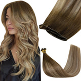 virgin genius weft balayage dark brown with camel blonde