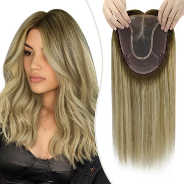 hair topper large base balayage brown with blonde