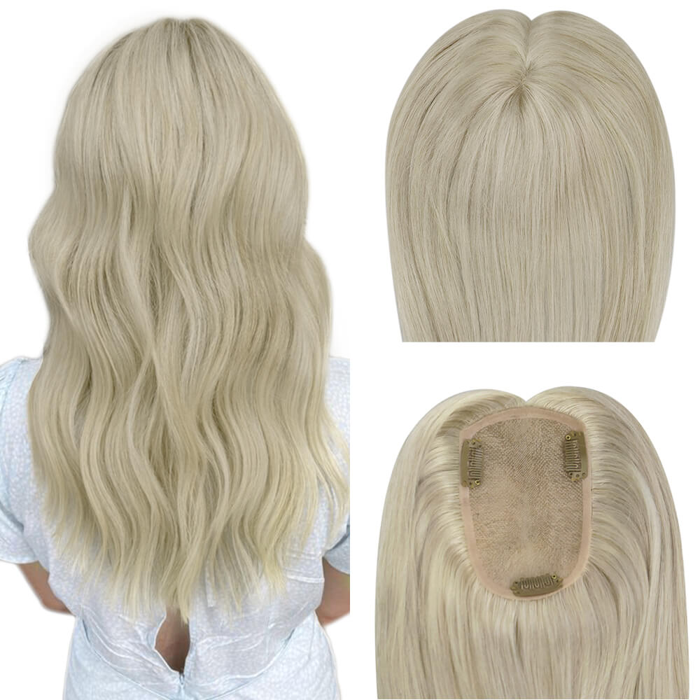 high quality human hair topper platinum blonde