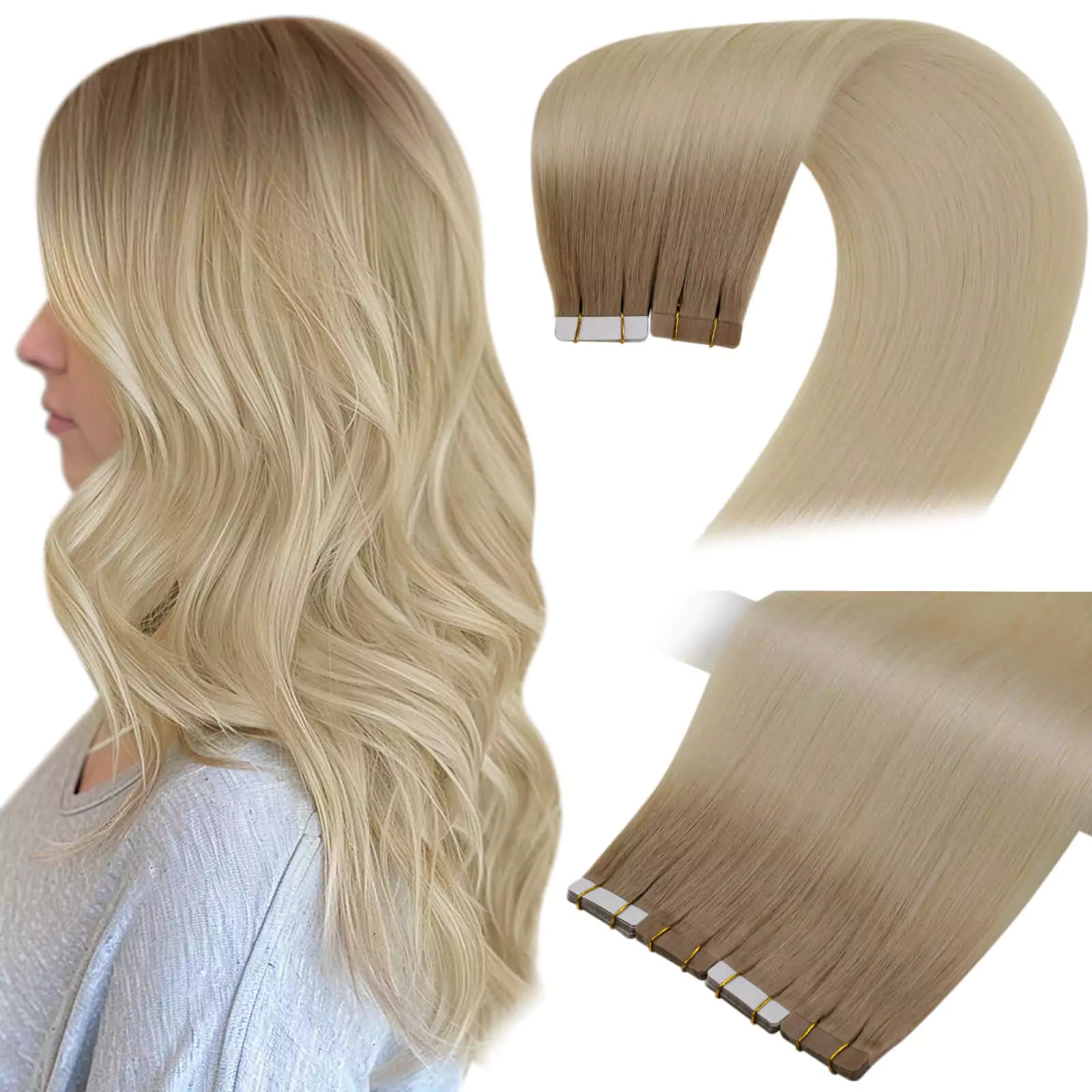 [Virgin Hair] Klebeband aus hochwertigem Echthaar Balyage Braun bis Blond #ba8/60| LaaVoo 