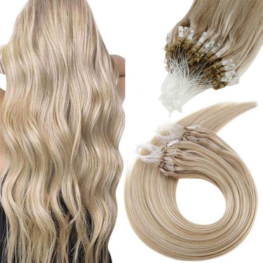 highlight ash blonde mixed light blonde micro loop hair extensions