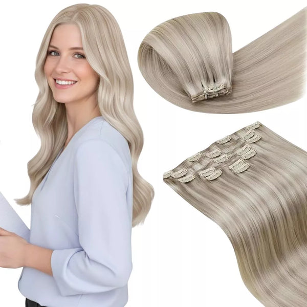 18 Inch Human Hair Clip-In Extensions 7Pcs for Volume & Length Seamless Clip-In Human Hair Extensions 18 Inch 120g 7pcs Volume main image 3