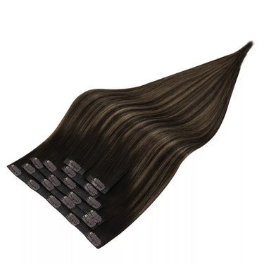 human hair clip in hair extensions balayage brown