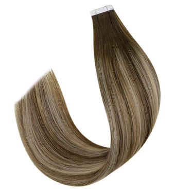 [Virgin Hair] Invisible Tape In Hair Extensions Balayage Brown Mixed Blonde #4/8/27/4| LaaVoo
