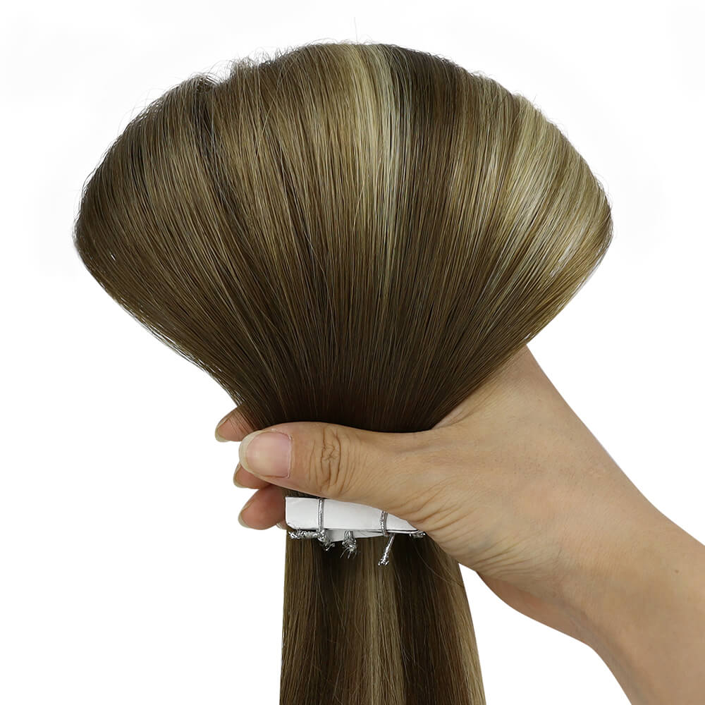 [Virgin Hair] Injektionsband in Haarverlängerungen Balayage Braun mit Blond #4/27/4| LaaVoo