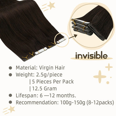 invisible tape in hair extensions darkest brown