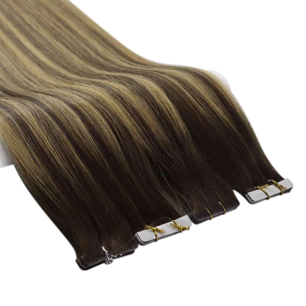 injection tape in hair extensions virgin hair balayage brown mixed blonde