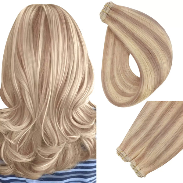 Flat Weft Extensions Virgin Hair Highlight Blonde #18/613  display picture 1
