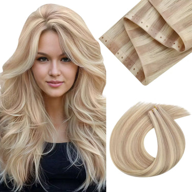 pu hole weft hair virgin hair extensions on short hair