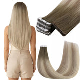 tape in balayage brown hair extensions