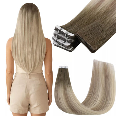 tape in balayage brown hair extensions