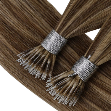 highlight brown nano ring extension remy hair extensions