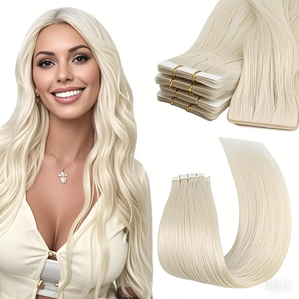 tape in hair extensions seamless virgin hair platinum blonde
