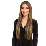 weft tape in hair extensions balayage brown hair