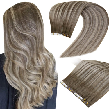 [Virgin Hair] Injection Tape In Hair Extensions Balayage Dark Brown With Blonde 7/7/ICY| LaaVoo