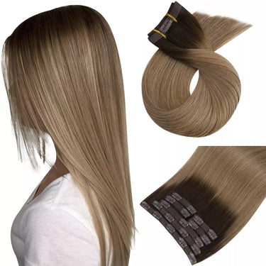 double weft clip in extensions balayage hair