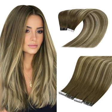 viegin tape ins balayage brown to blonde silk straight real human hair