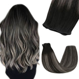 virgin genius weft balayage black with silver straight